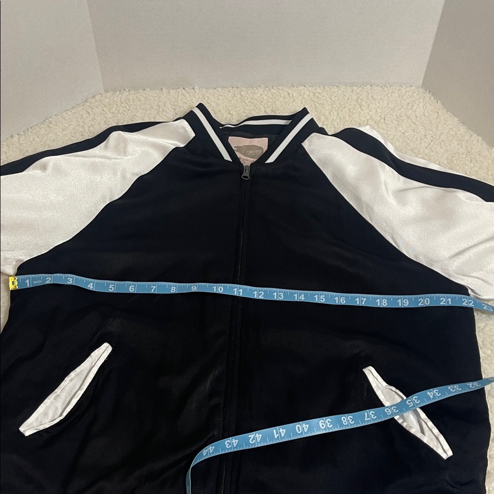 Forever 21 Satin Varsity Bomber Jacket Color Black Ivory Size M - Picture 10 of 16